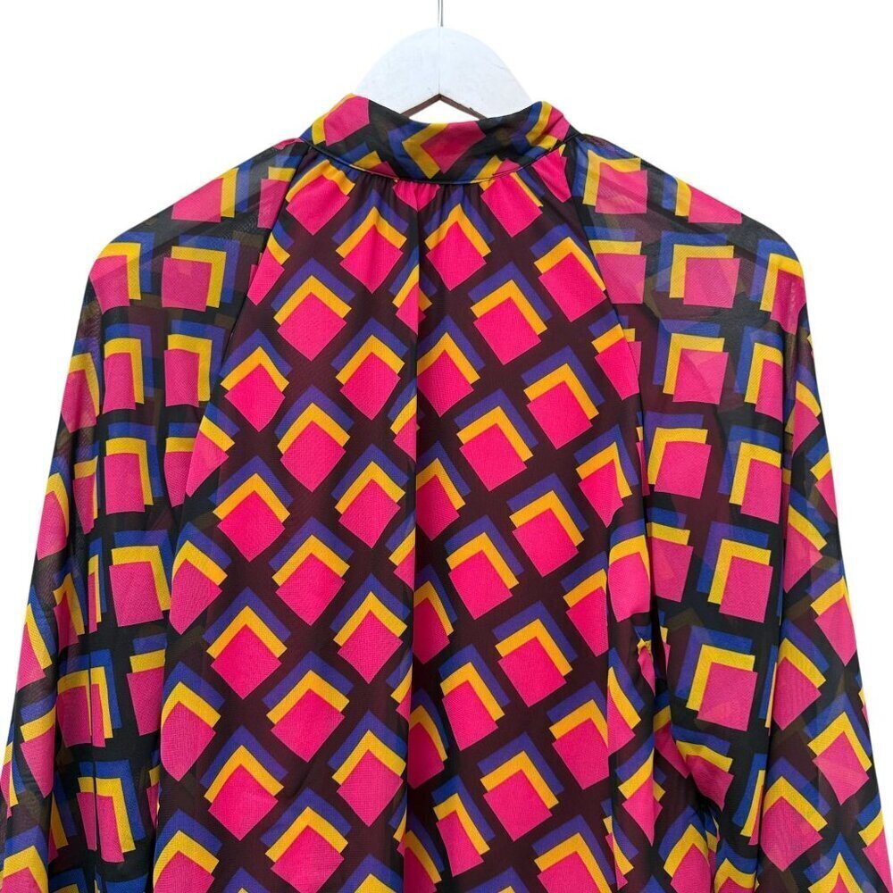 New York & Co. Blouse Size Medium Pink Modern Print Womens Top Long Sleeve NWT - Picture 2 of 9